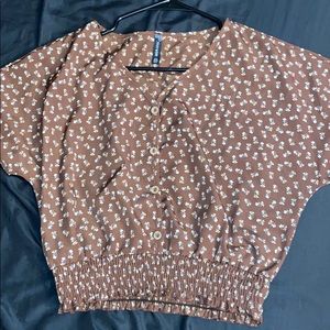 Brown floral cropped top blouse